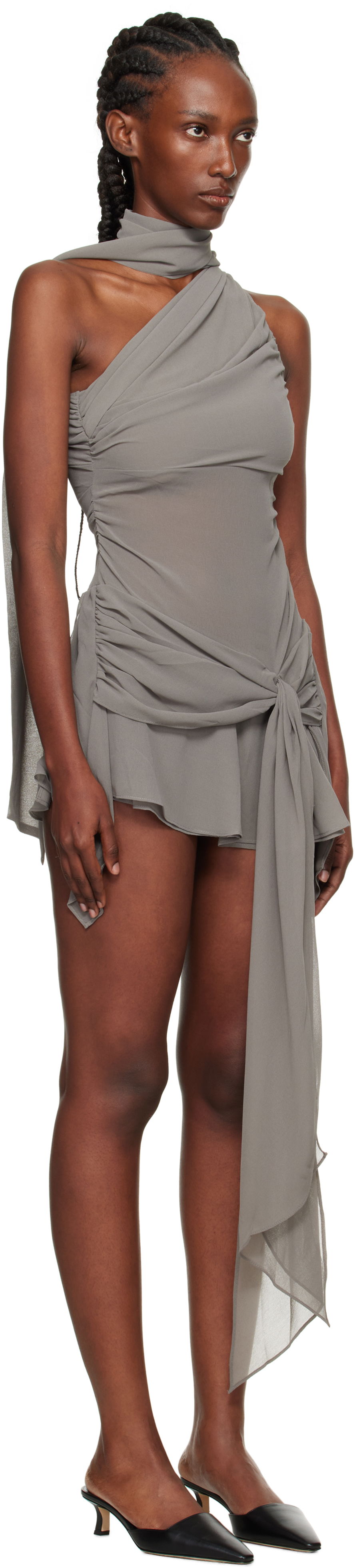 Mekko GUIZIO Guizio Cyrielle One-Shoulder Mini Dress Harmaa | P25426W096, 1