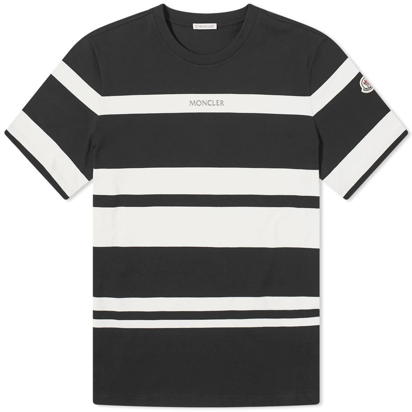 T-paita Moncler Stripe Logo T-Shirt Musta | 8C000-55-89AHZ-P90