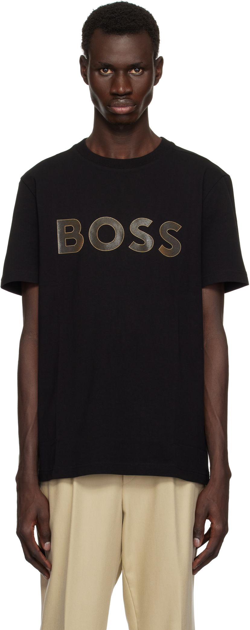 T-paita BOSS Stretch-Cotton Large Logo T-shirt Musta | 50535170