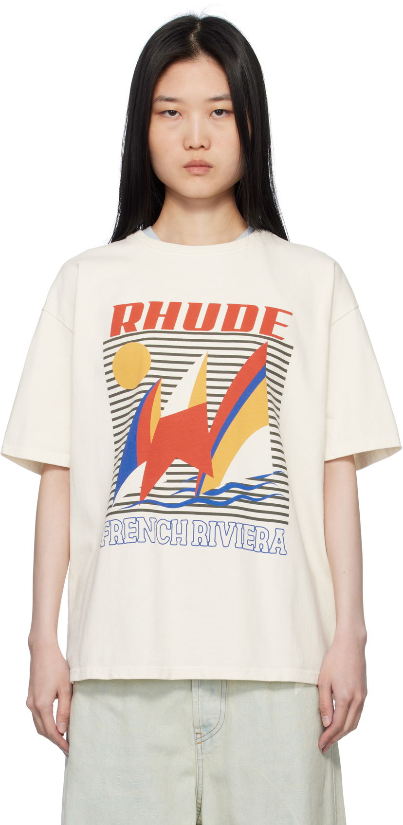 T-paita Rhude Rhude Poster Print T-Shirt Beige | RHPS25TT10012