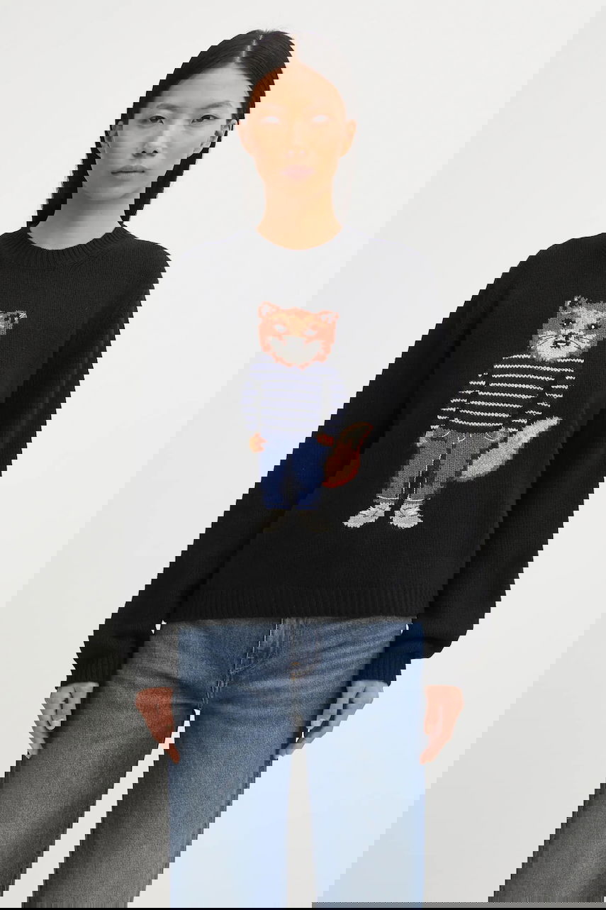 Villapaita MAISON KITSUNÉ Dressed Fox Intarsia Wool Sweater Musta | PW00812KH0002, 0