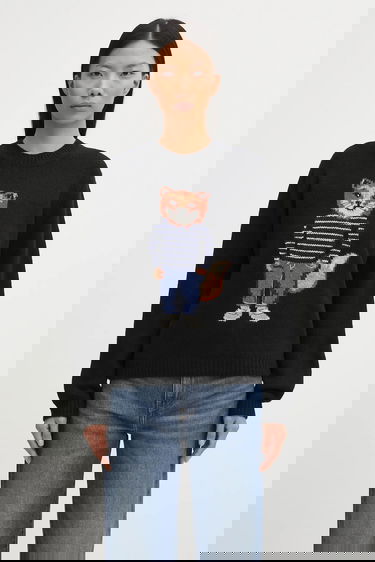 Villapaita MAISON KITSUNÉ Dressed Fox Intarsia Wool Sweater Musta | PW00812KH0002, 0