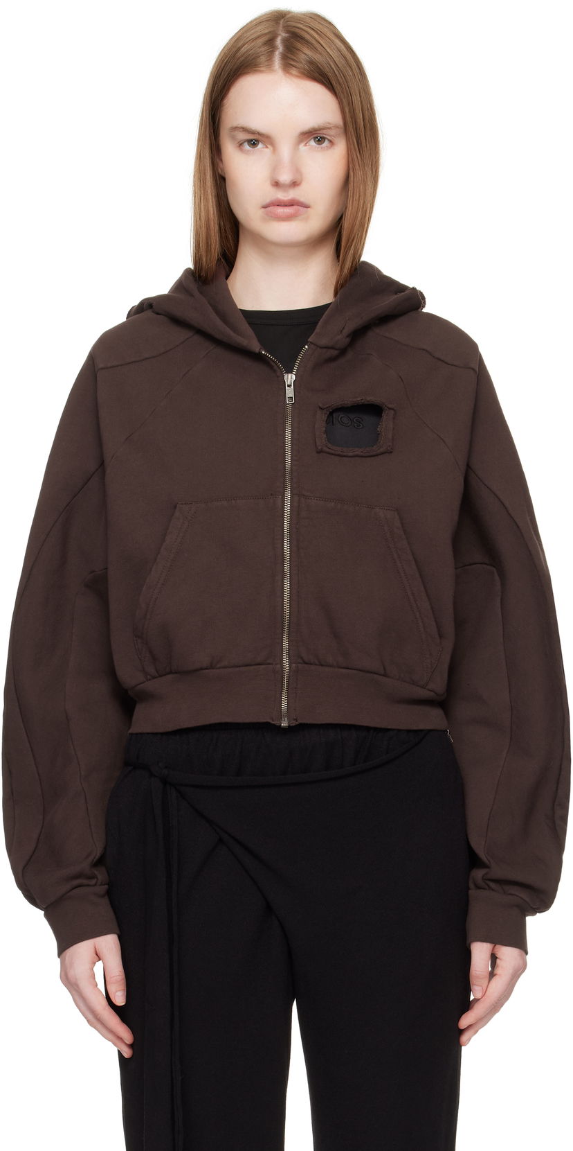 Huppari Ottolinger Ottolinger Distressed Zip Hoodie Ruskea | 115-600415-02