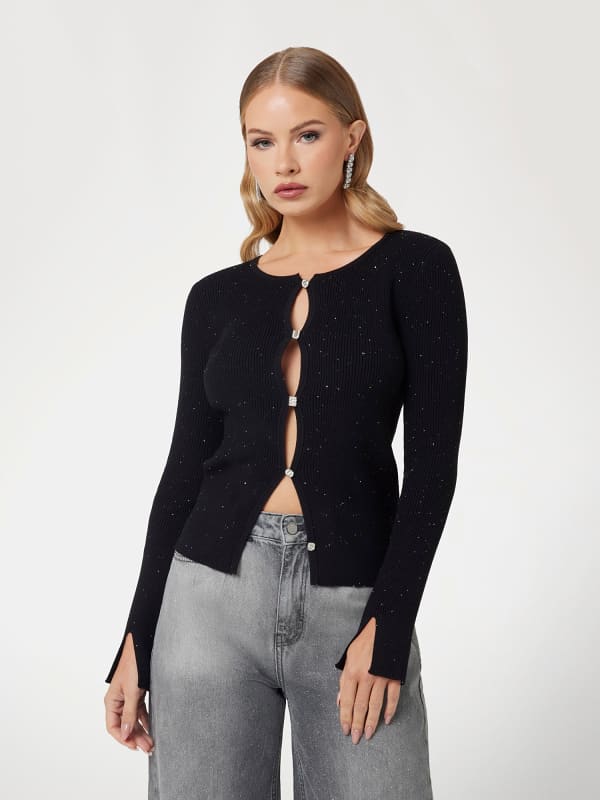 Villapaita GUESS Glitter Cardigan With Logo Buttons Musta | W5RR17Z34O0