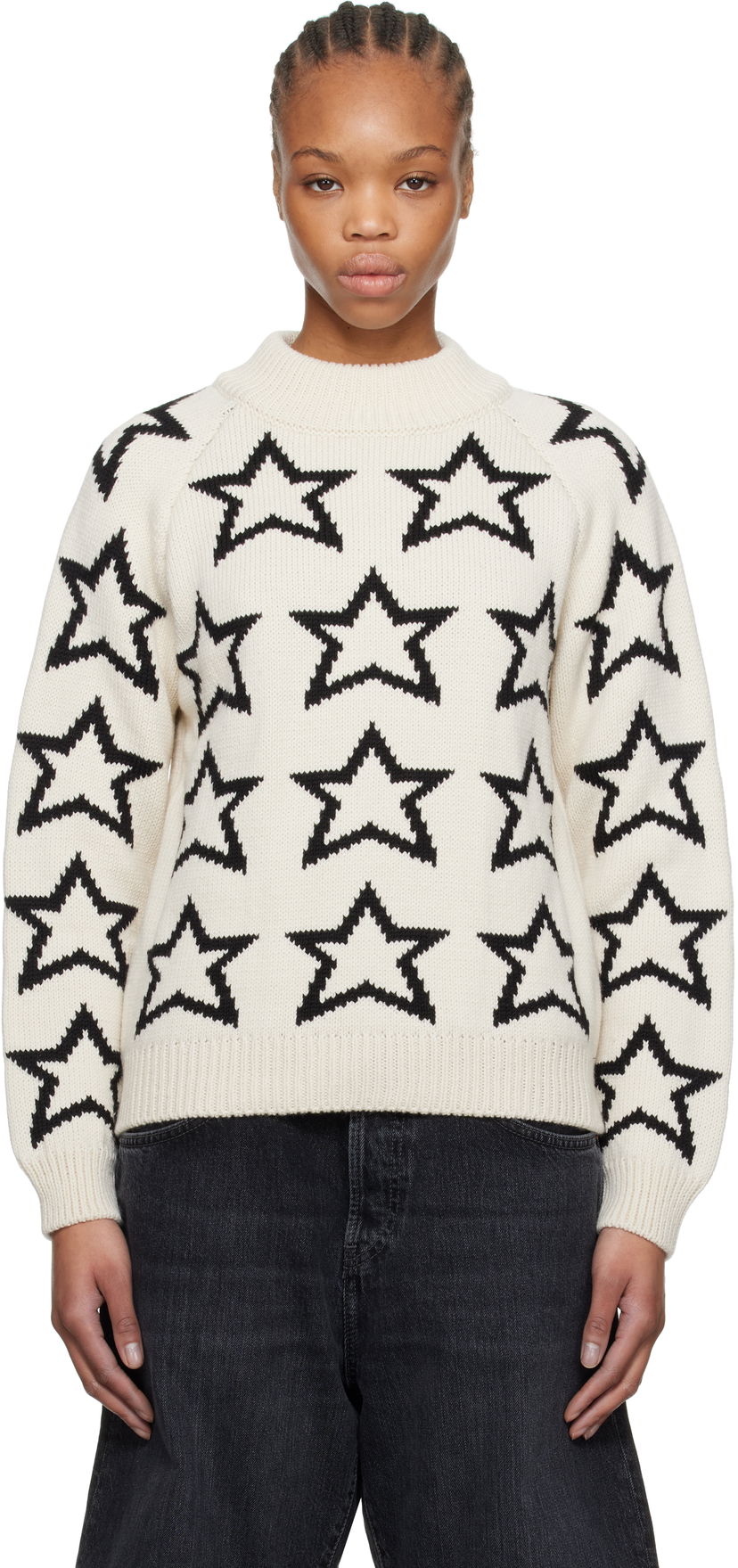 Villapaita RE/DONE Re/Done Mock Neck Star Sweater Valkoinen | 797-10WMSTPUL