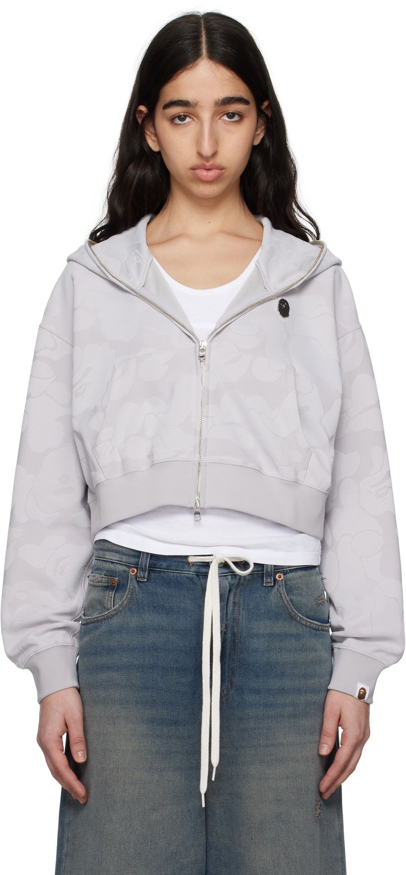 Huppari BAPE BAPE Jacquard One Point Cropped Zip Hoodie Harmaa | 001ZPL302013L
