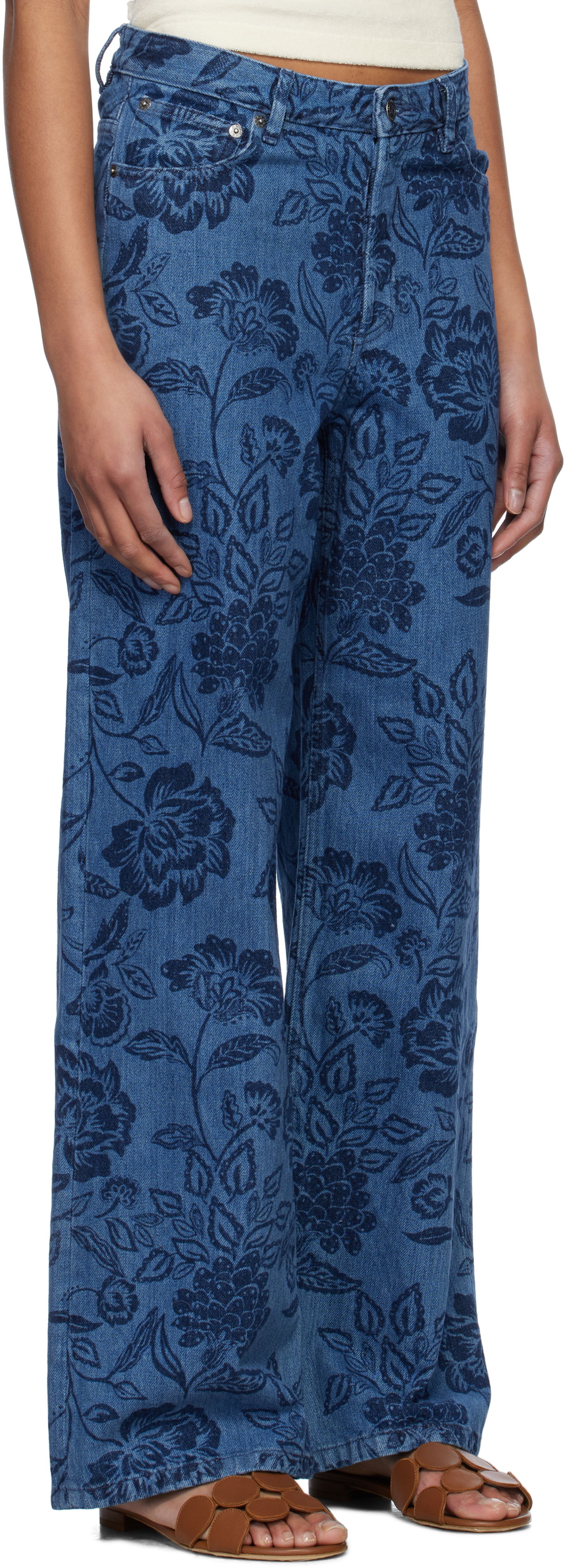 Jeans A.P.C. A.P.C. Elisabeth Floral-Print Wide-Leg Jeans Sininen | COHGQ-F09181, 1