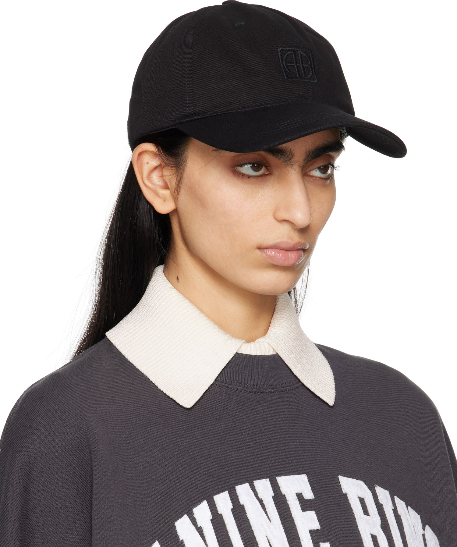 Korkki Anine Bing Anine Bing Jeremy Framed Monogram Baseball Cap Musta | A-12-10926-BLK26, 1