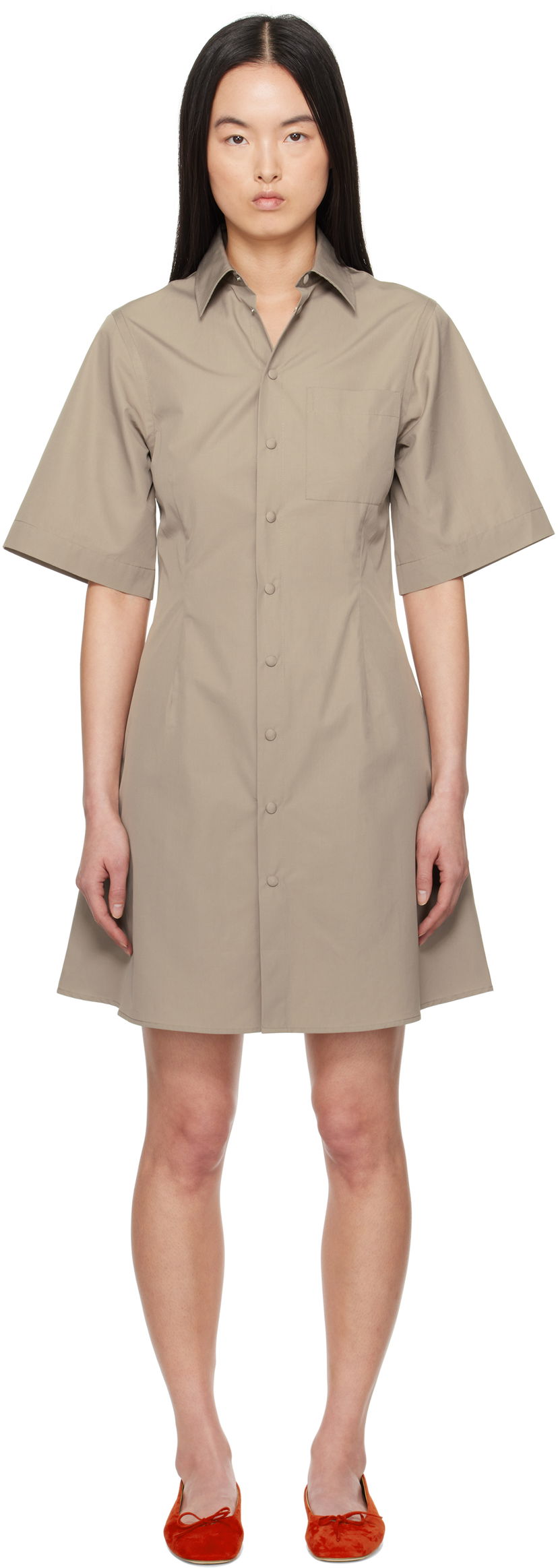 Mekko AMI AMI Paris Short Sleeve Shirt Minidress Beige | FDR162.CO0076
