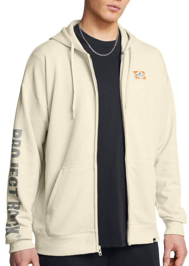 Huppari Under Armour Project Rock Heavyweight Full-Zip Hoodie Beige | 1386898-273
