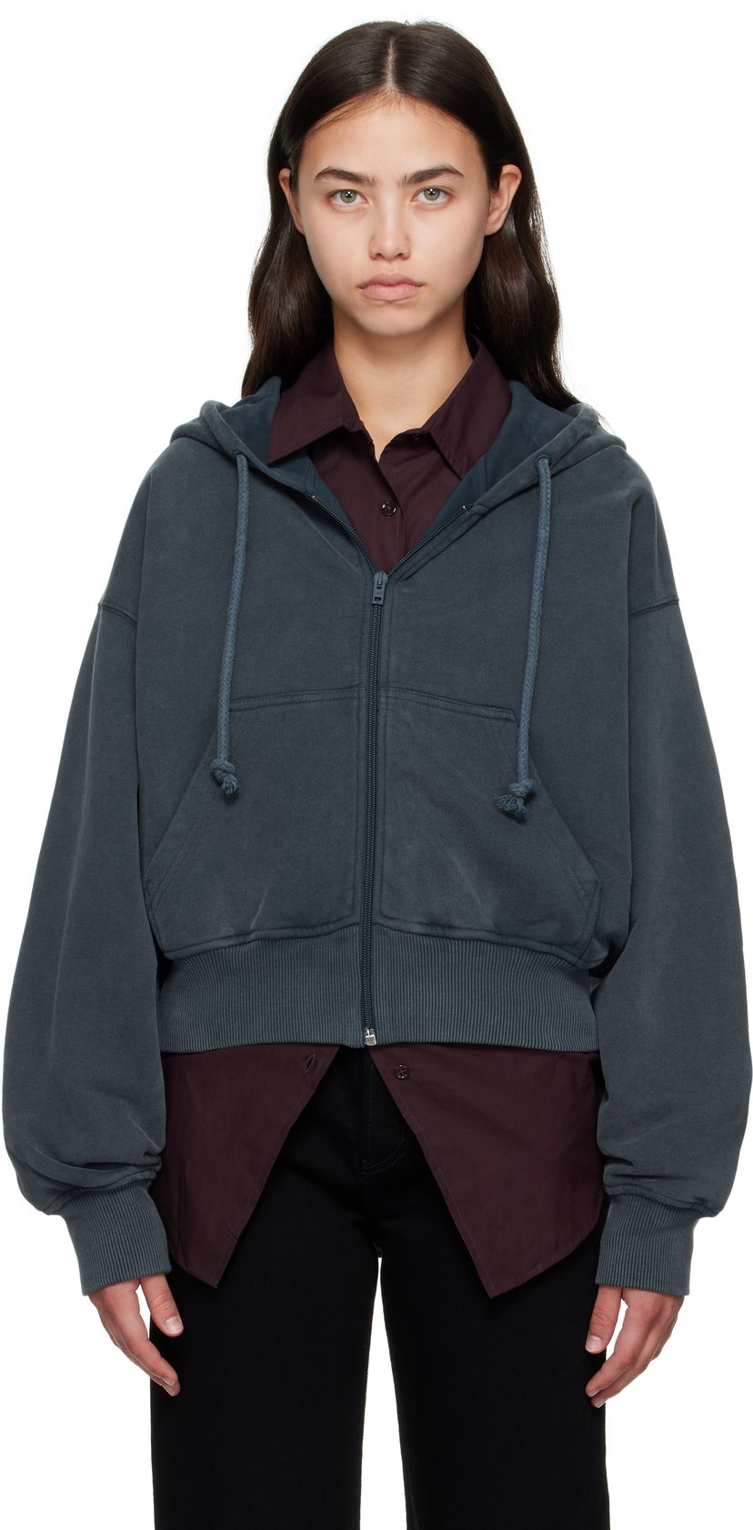 Huppari Acne Studios Acne Studios Cropped Zip Hoodie Harmaa | AI0167-
