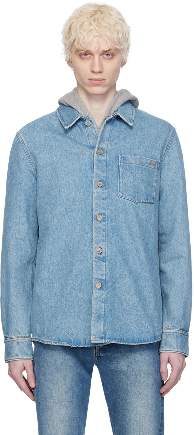Paita A.P.C. Vittorio Brodée Poitrine Denim Shirt Sininen | COGWC-H02837, 0