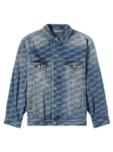 Takki Balenciaga BB All-Over Print Oversized Denim Jacket Blue Authentic Ring Sininen | 675208-TMW37-4437