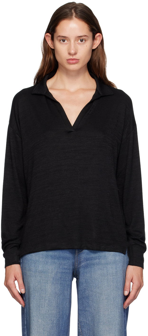 Villapaita rag & bone Rag & Bone Knit V-Neck Polo Musta | WCC24FT021JY21