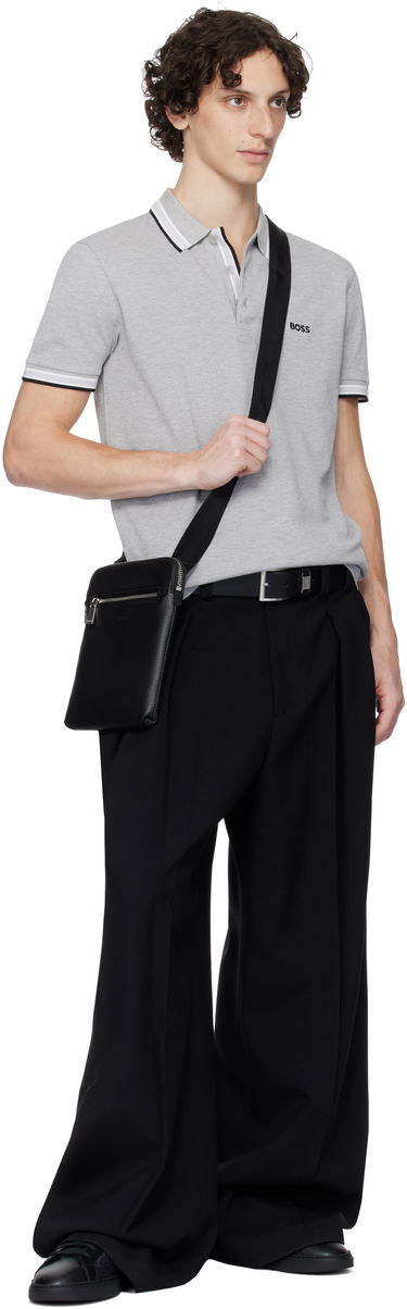 Olkalaukku BOSS Grained Italian Leather Envelope Bag with Embossed Logo and Front Zip Pocket Musta | 50529289, 4