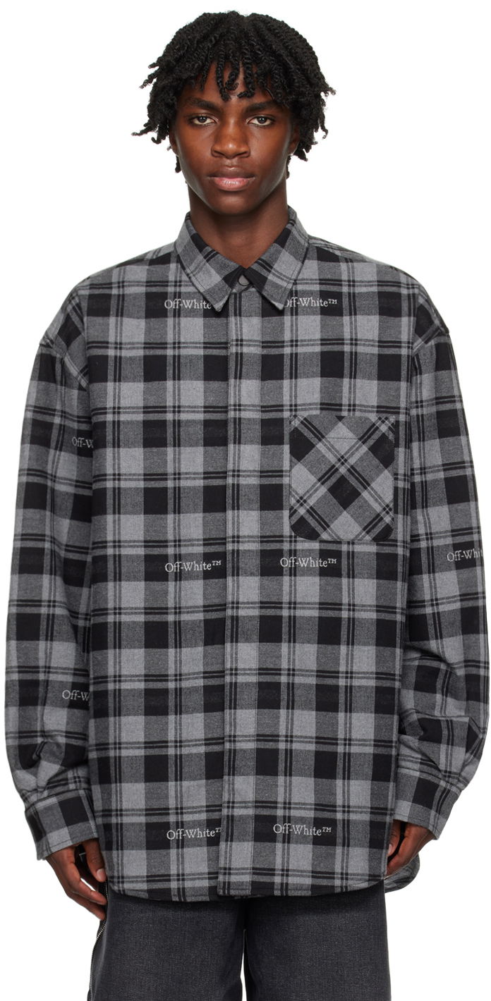 Takki Off-White Check Jacket Harmaa | OMES003F23FAB0010800