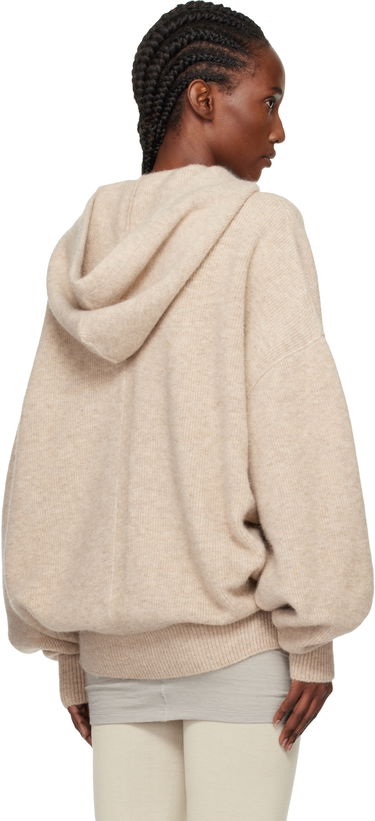 Huppari Rick Owens Concordians Hun Oversized Knitted Hoodie with Kangaroo Pocket Beige | RO02E4660 KWP, 2