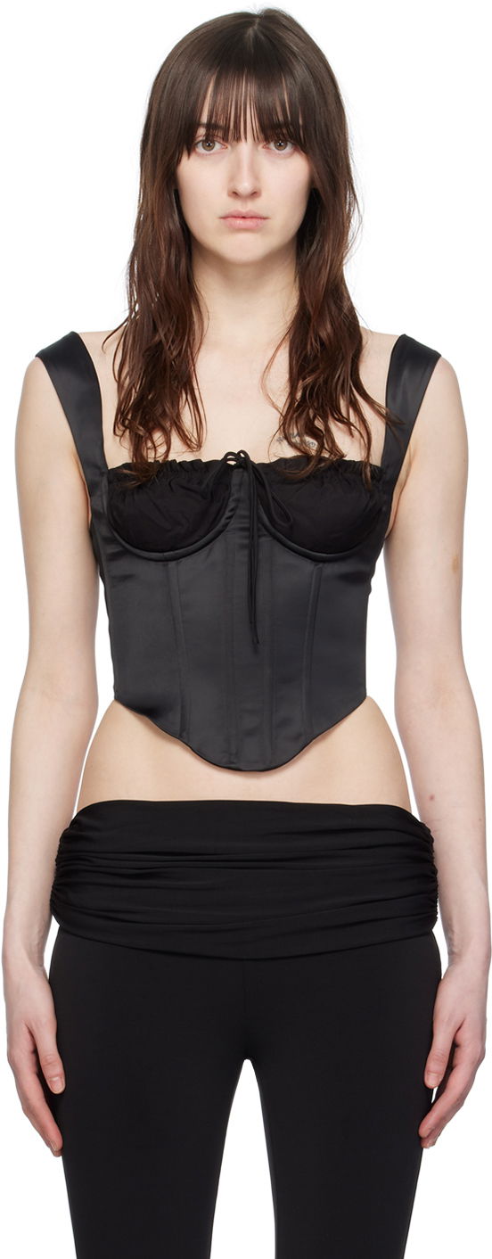 Rintaliivit GUIZIO Guizio Square Neck Satin Corset Top Musta | S24110W037