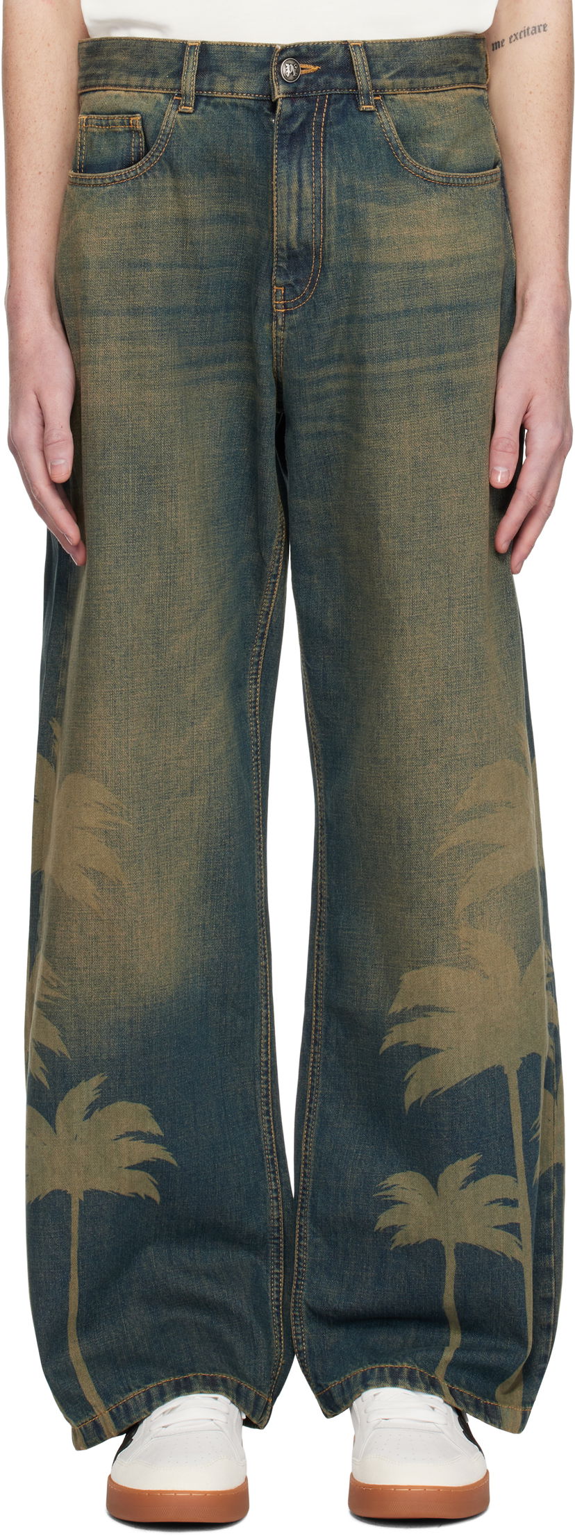 Jeans Palm Angels Laser Palms Loose Jeans Sininen | PMYA049S25DEN0016009