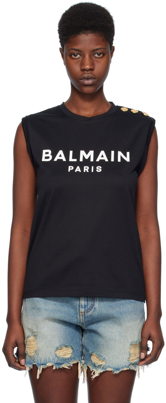 Tankkitoppi Balmain Drawstring Tank Top Musta | CF1ED001BB02
