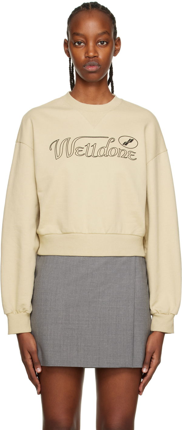 Huppari We11done Cursive Crop Sweatshirt Beige | WD-TS3-22-860-W-BG, 0