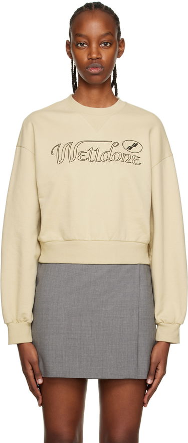 Huppari We11done Cursive Crop Sweatshirt Beige | WD-TS3-22-860-W-BG, 0