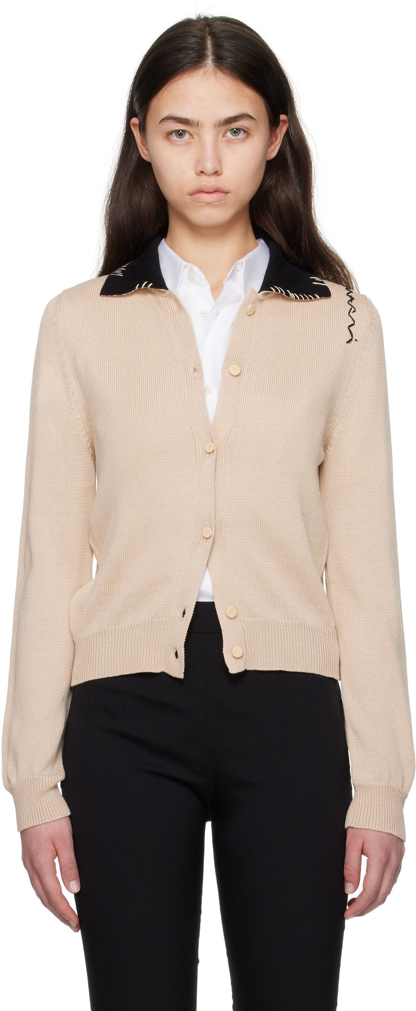 Villapaita Marni Marni Mending Knit Cardigan Beige | CDMD0404Q0 UFCN54