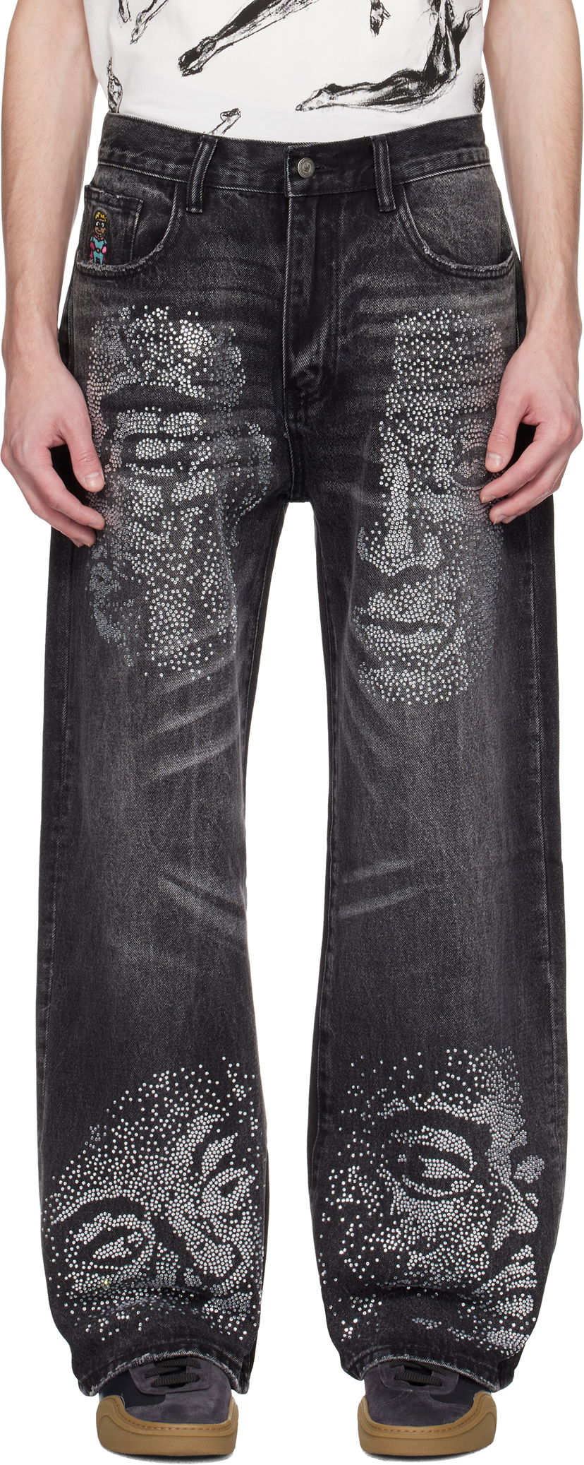Jeans KidSuper KidSuper Rhinestone Face Jeans Musta | SS25-PT-24