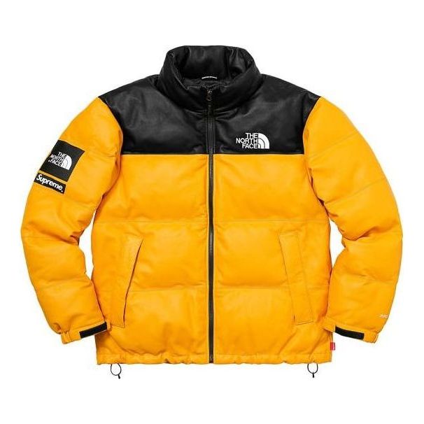 Puffer takki Supreme Nuptse Leather  Jacket Keltainen | SUP-FW17-618