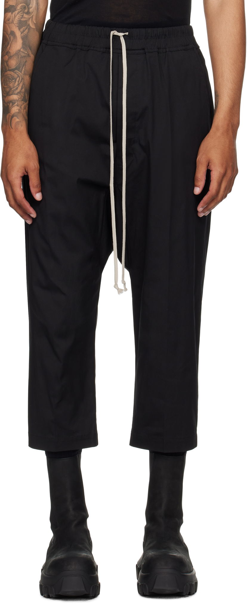 Housut Rick Owens Rick Owens Concordians Forever Drawstring Cropped Trousers Musta | RU02E1381 TE