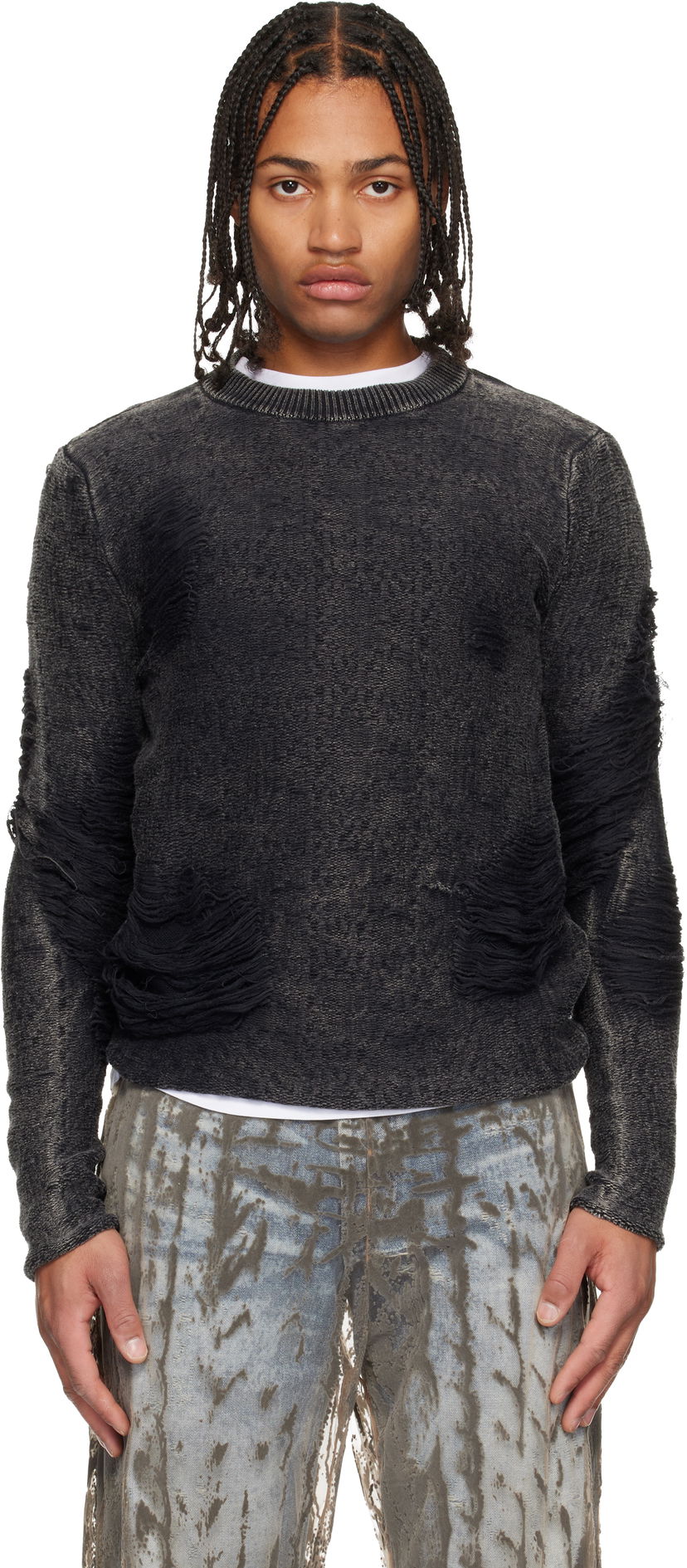 Villapaita Diesel Distressed K-Fjordi-Round Sweater Musta | A21876-0LKDP-900