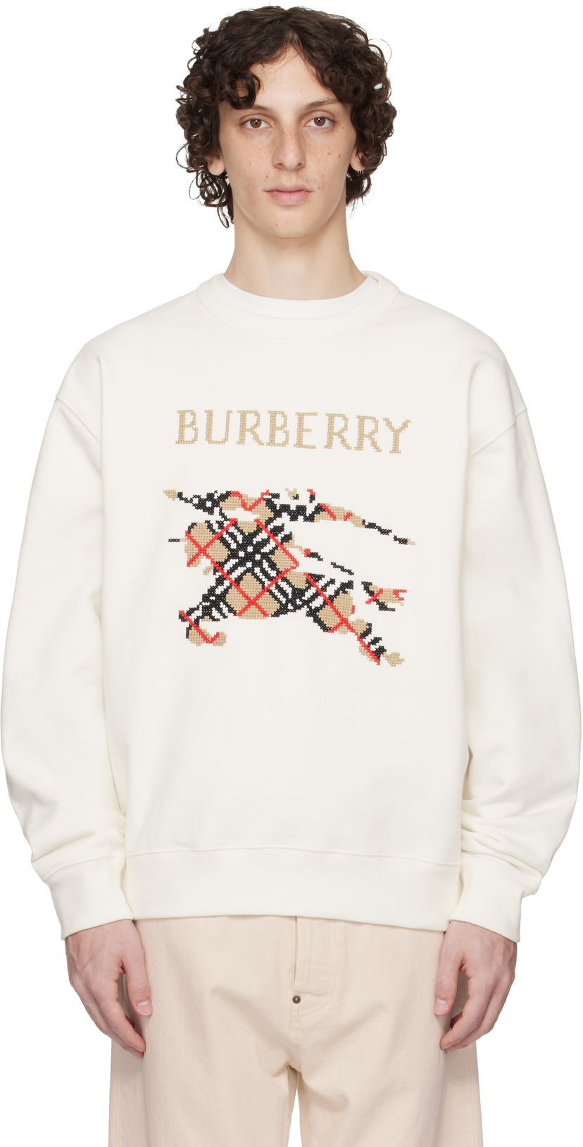 Huppari Burberry Burberry Intarsia EKD Sweatshirt Valkoinen | 8110547