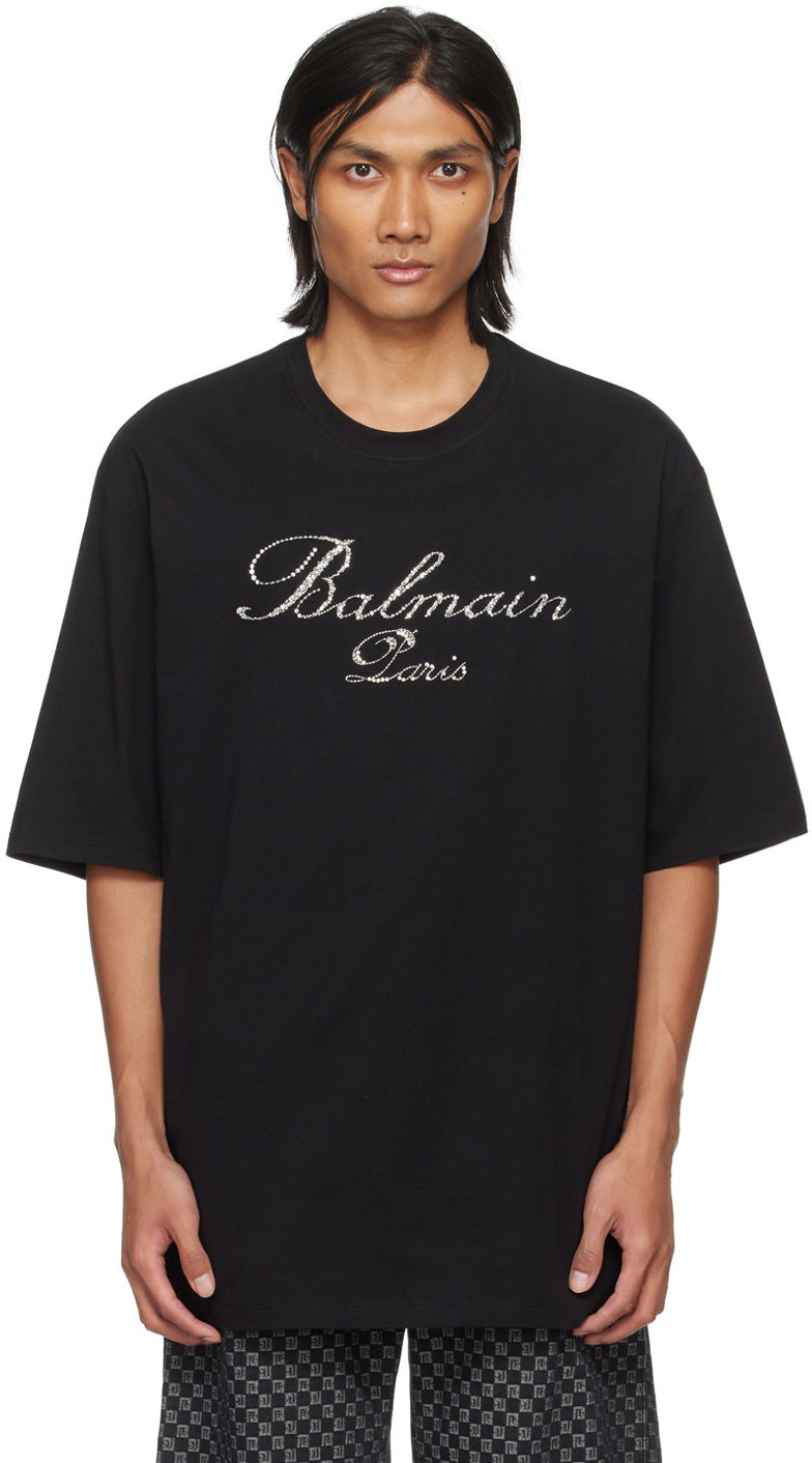 T-paita Balmain Crystal-Cut T-Shirt Musta | CH1EH015PC19