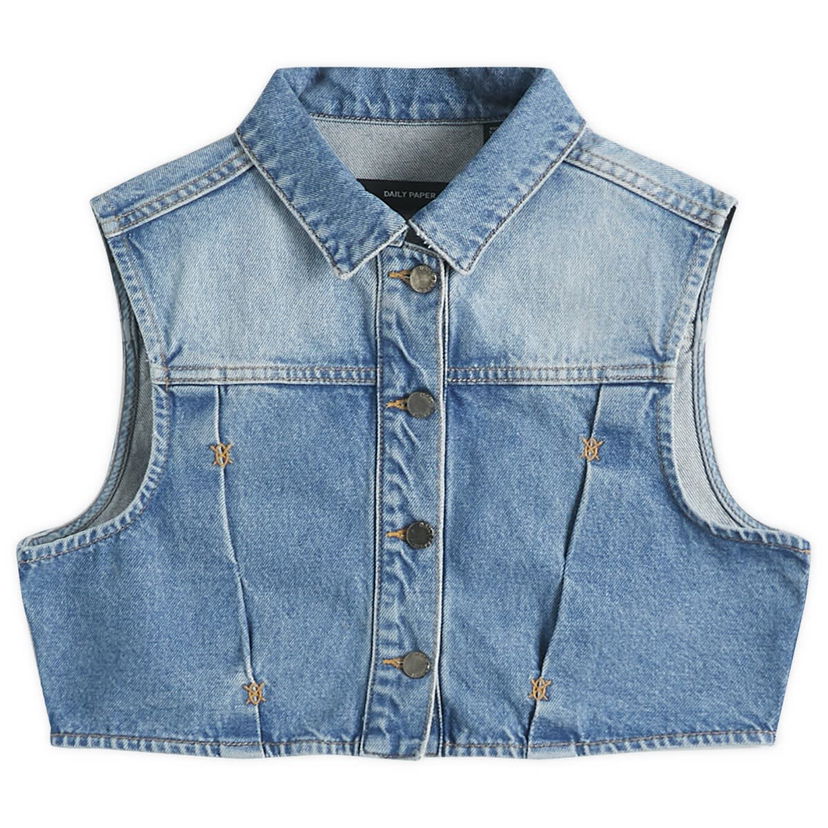 Liivi DAILY PAPER Daily Paper Asola Sleeveless Cropped Denim Vest, Size Large Sininen | 2511148