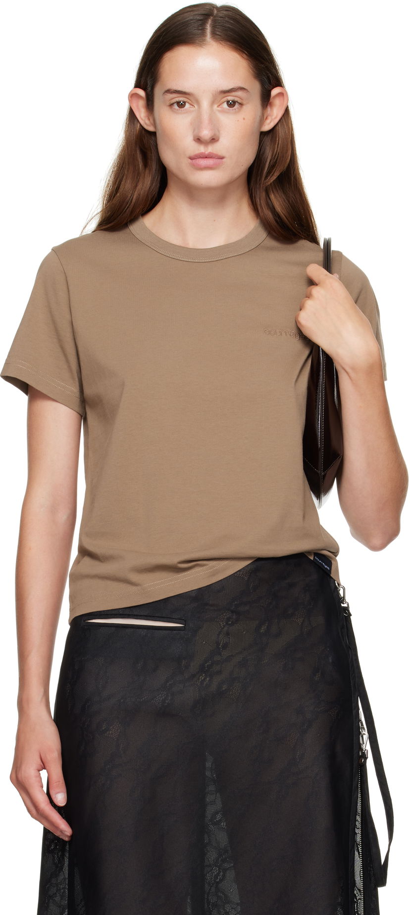 T-paita Courrèges Courrèges Embroidered T-Shirt Ruskea | 325JTS217JS0233