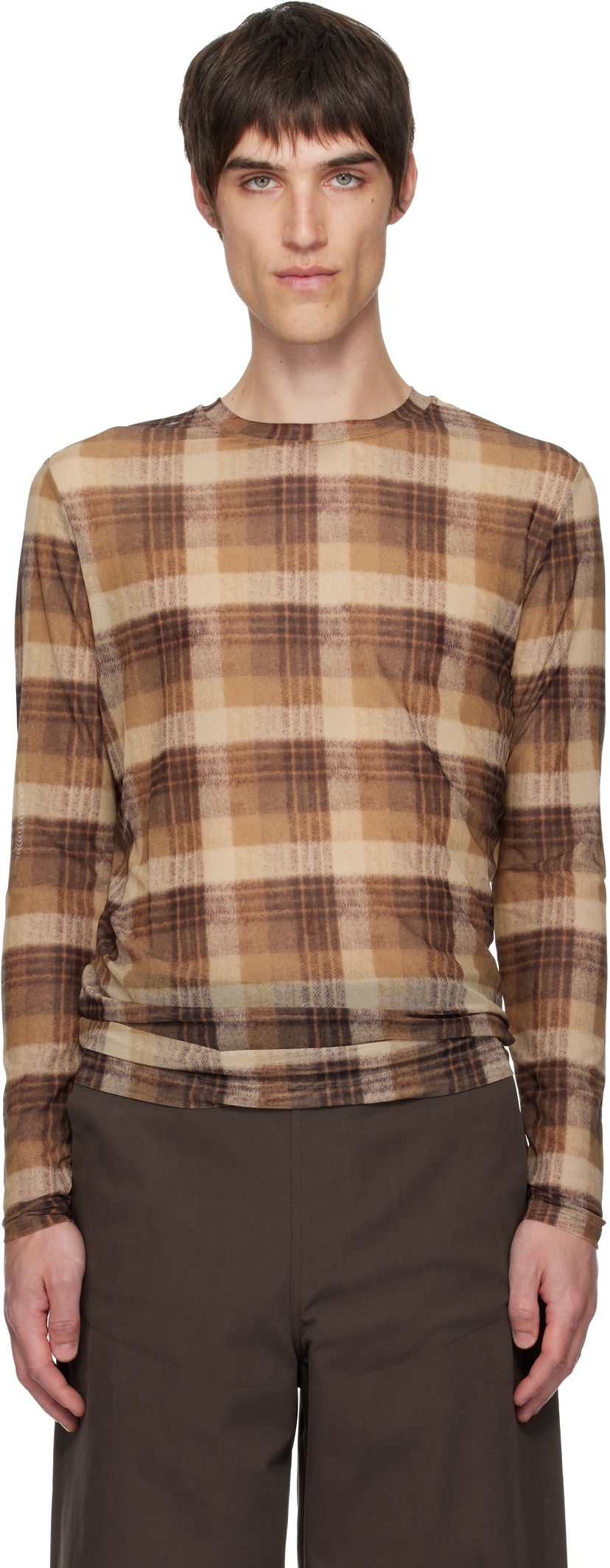 T-paita Dries Van Noten Dries Van Noten Printed Plaid Long-Sleeve T-shirt Monivärinen | 252-021133-2621
