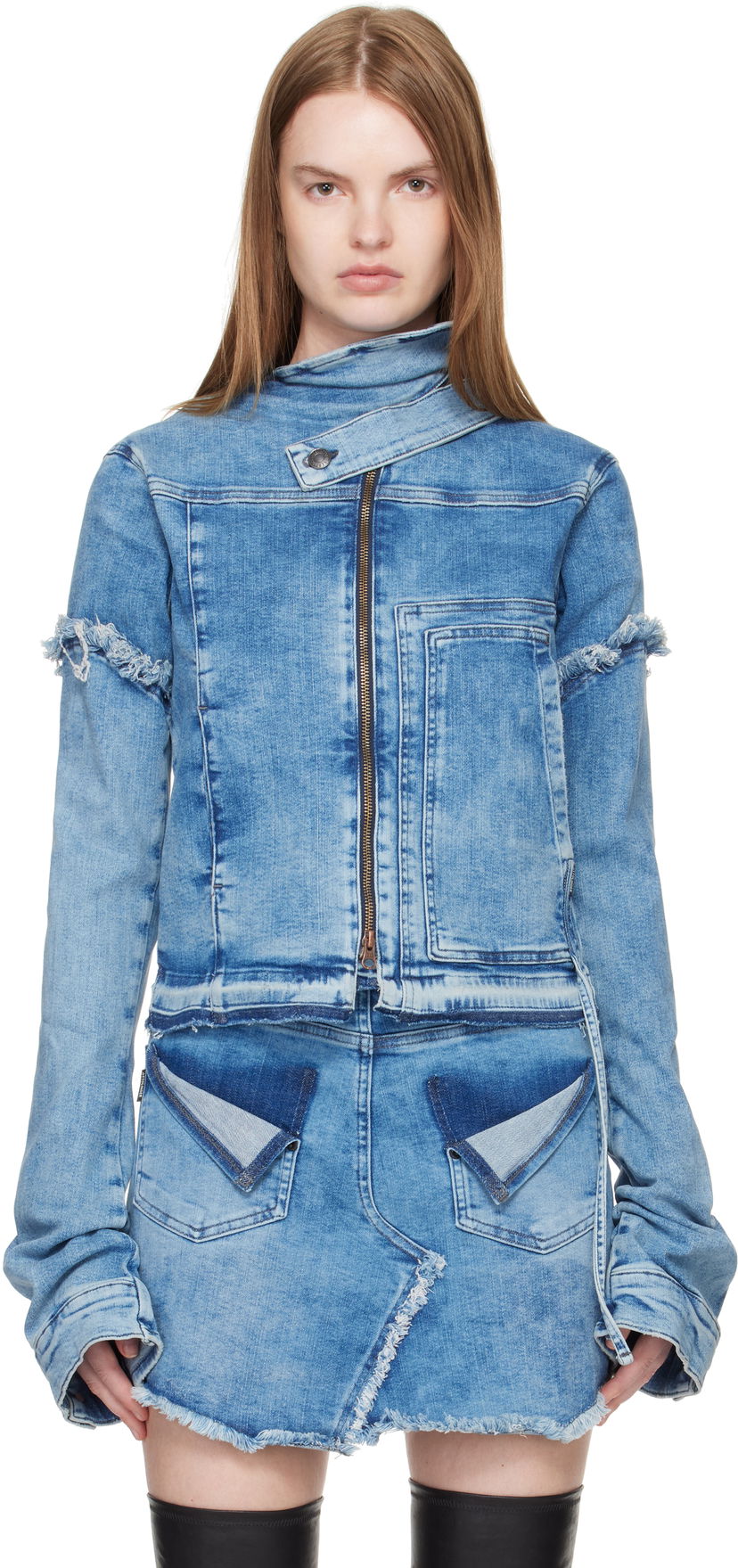 Takki Ottolinger Ottolinger Drape Collar Denim Jacket Sininen | 117-701017-01