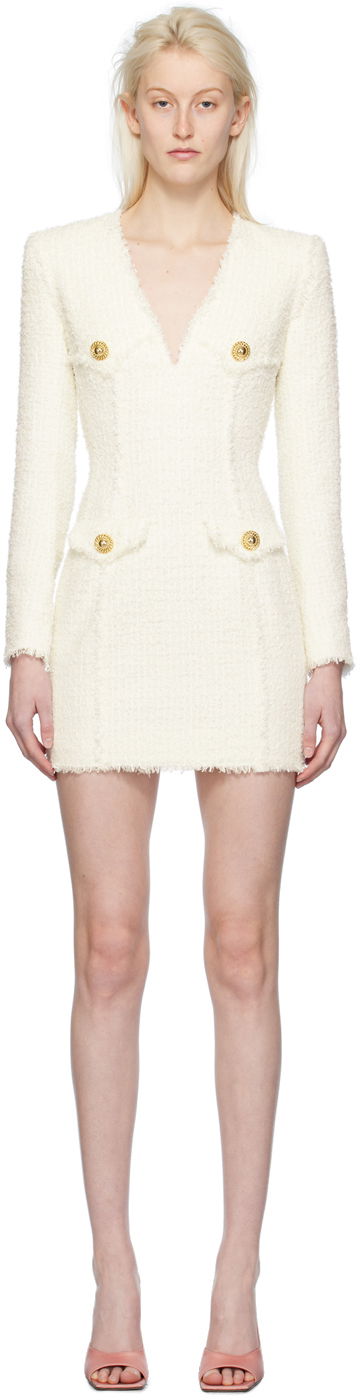 Mekko Balmain V-Neck Minidress Valkoinen | CF1R9103XF91
