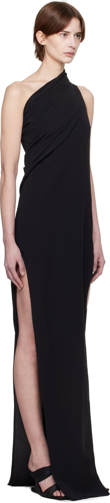 Mekko Rick Owens Rick Owens Hollywood Athena Arrowhead One-Shoulder Maxi Dress Musta | RP01E7509 CC, 1