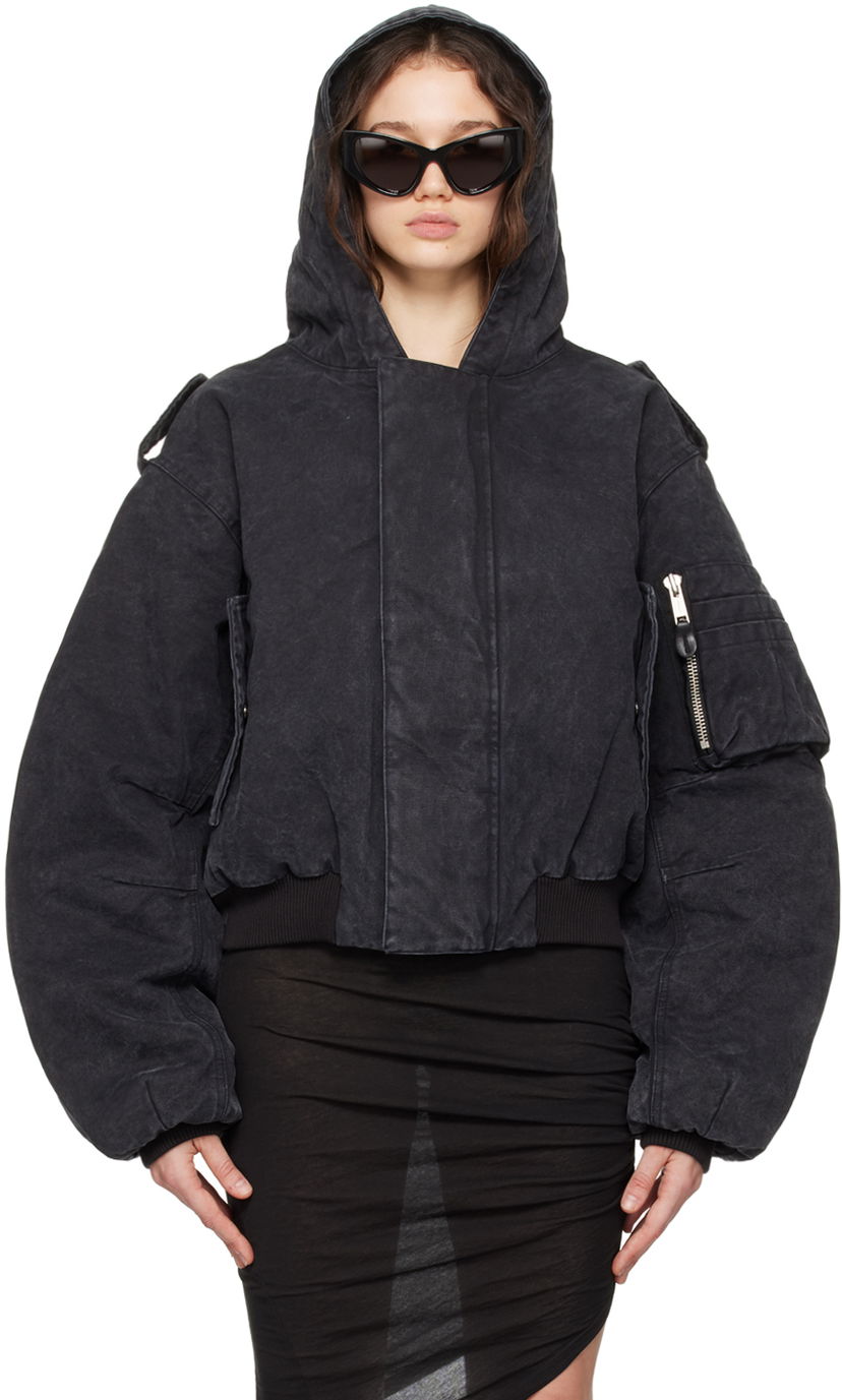 Bomber-takki Entire Studios Entire Studios W2 Denim Hooded Bomber Jacket Musta | ES2307IR