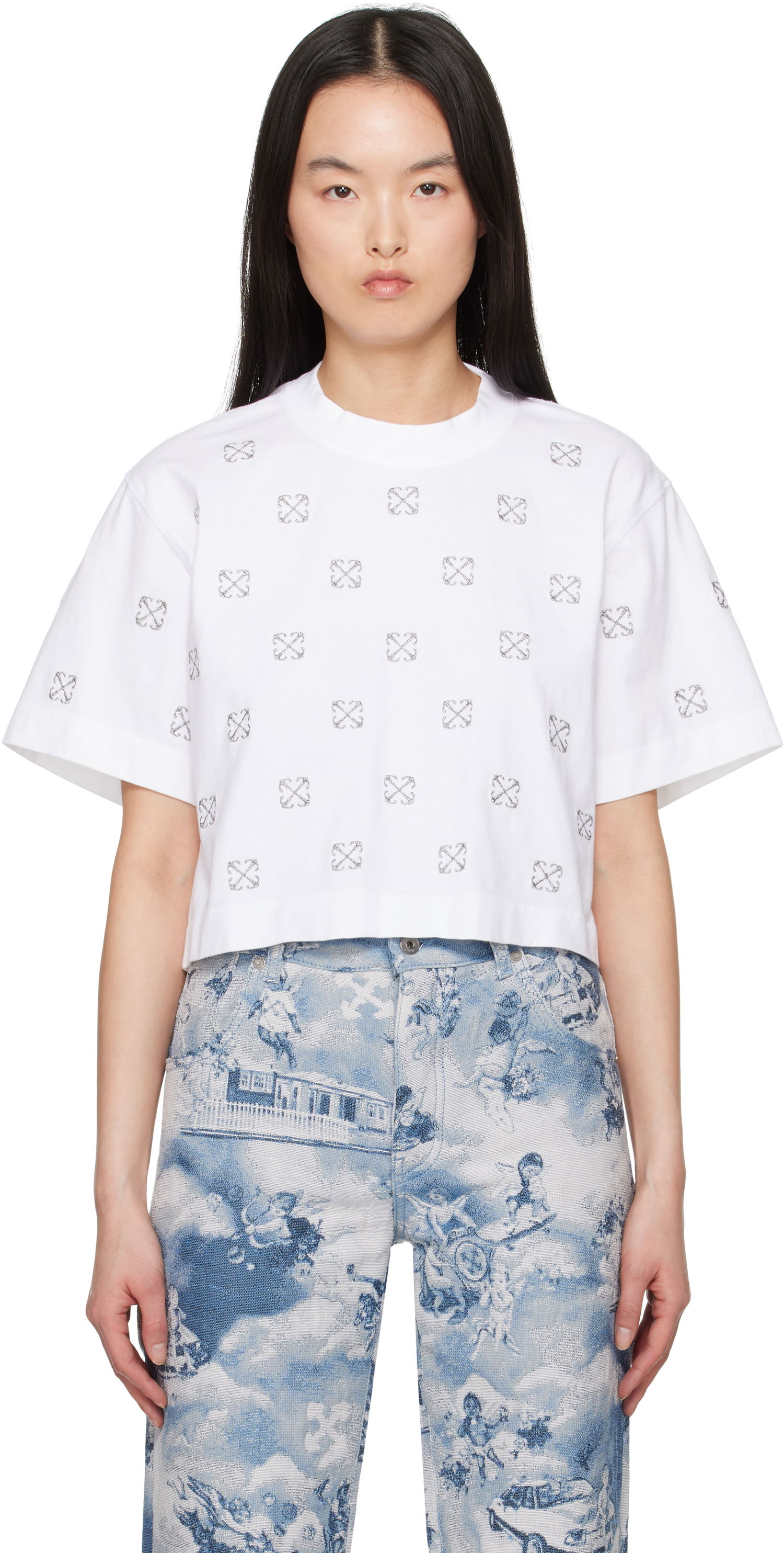 Crop top Off-White Off-White Little Arrows Lurex Crop T-Shirt Valkoinen | OWAA090S25JER0040172, 0