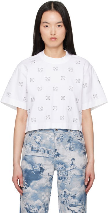 Crop top Off-White Off-White Little Arrows Lurex Crop T-Shirt Valkoinen | OWAA090S25JER0040172, 0