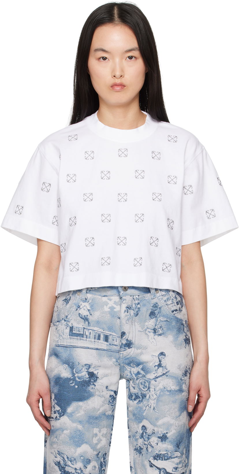 Crop top Off-White Off-White Little Arrows Lurex Crop T-Shirt Valkoinen | OWAA090S25JER0040172
