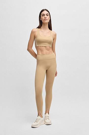 Leggingsit BOSS Stretch Interlock Active Leggings with Slit Hems Beige | 50540834, 1