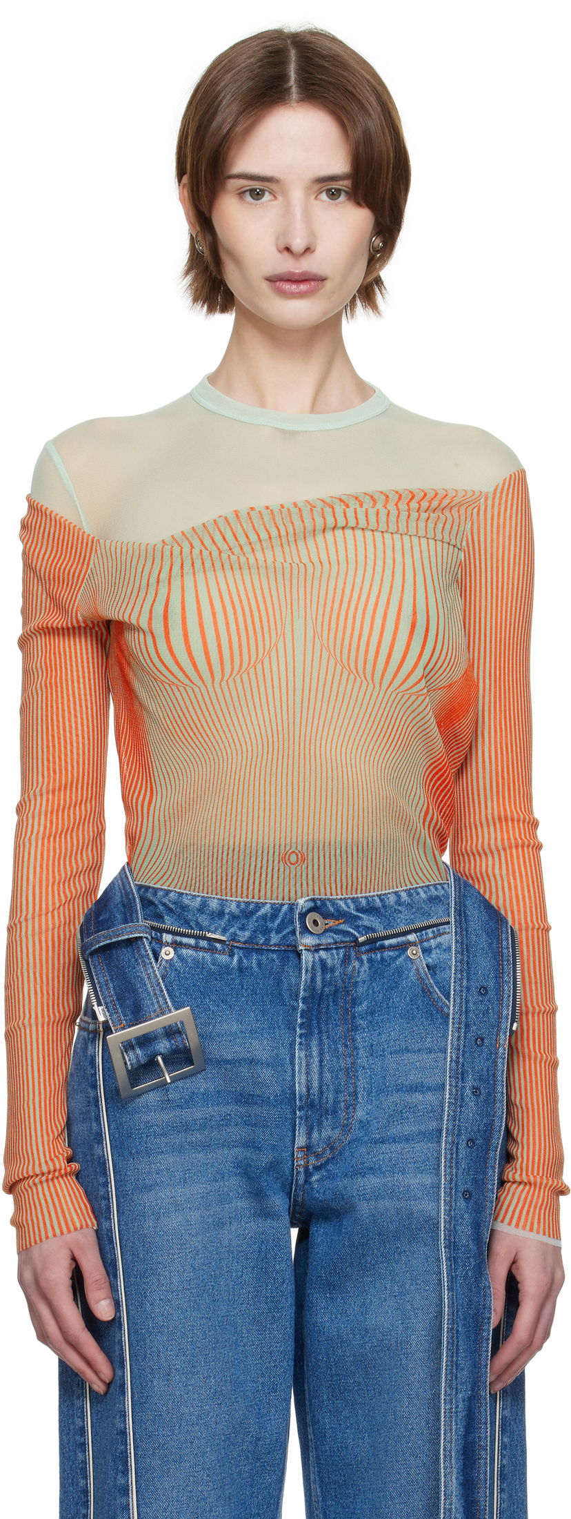 T-paita Jean Paul Gaultier Jean Paul Gaultier Draped Body Morphing Bodysuit Oranssi | 25/33-F-BD064-T578-4216
