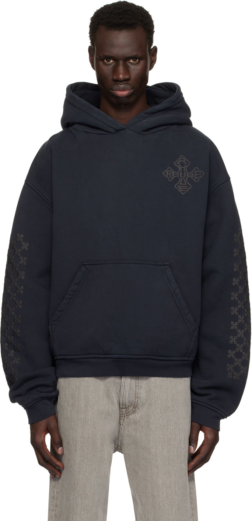 Huppari Rhude Rhude Cross Logo Hoodie Tummansininen | RHPS25HO02012