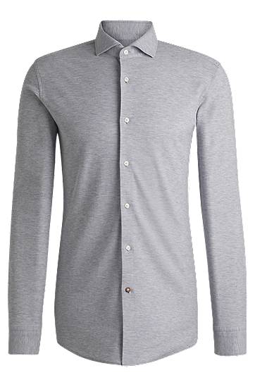 Paita BOSS Slim-Fit Cotton-Piqué Jersey Shirt Harmaa | 50527675