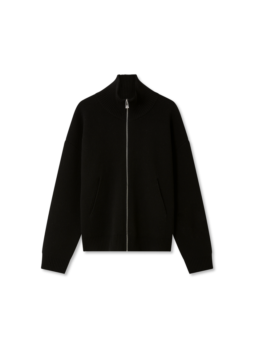 Villapaita AXEL ARIGATO Core Ribbed Collar Zip-Up Sweater with Front Pockets Musta | A2143004