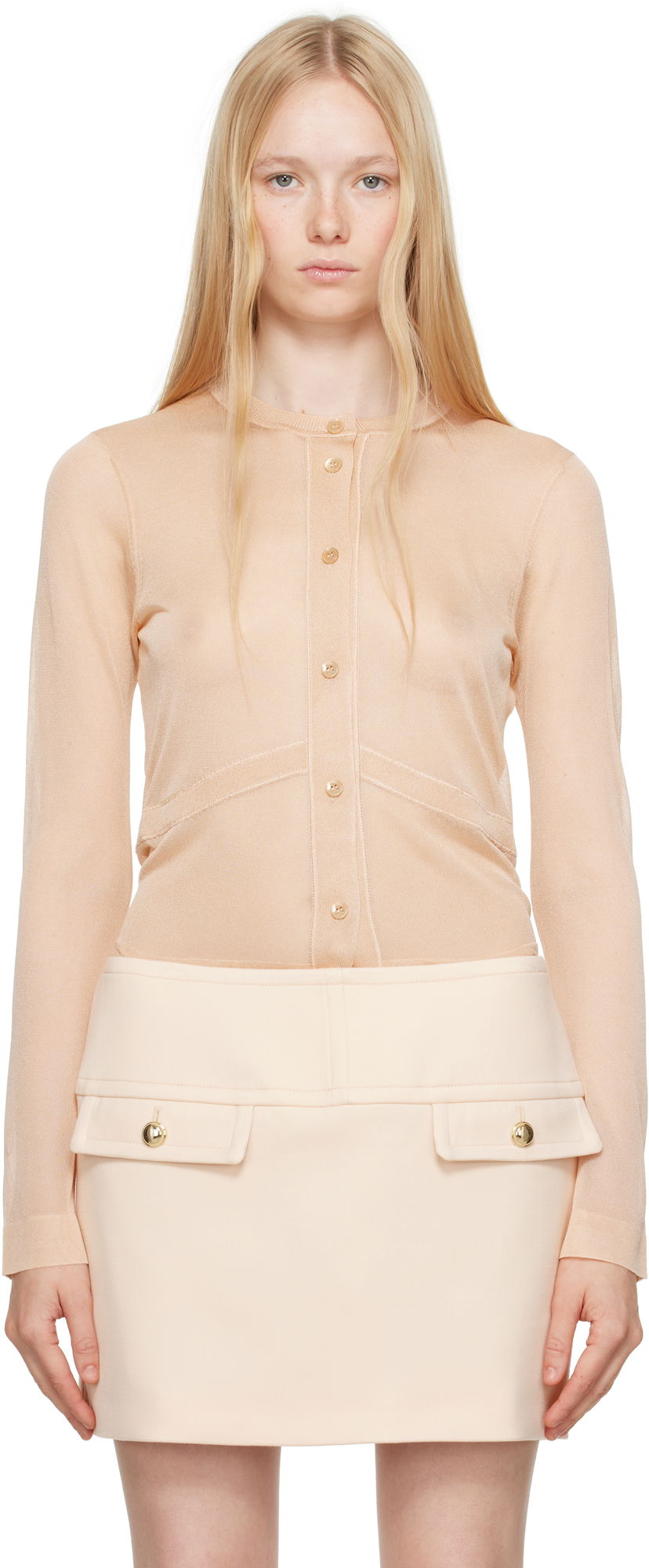 Hame Tom Ford TOM FORD Long Sleeve Knit Cardigan Beige | CAK374-YAX865
