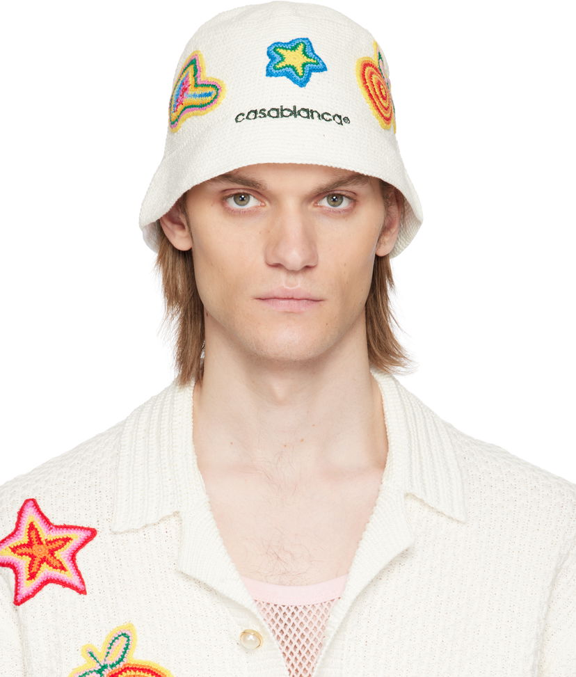 Hattu Casablanca Casablanca Crochet Bucket Hat Valkoinen | AS25-HAT-079-01